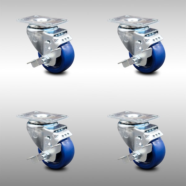 3 Inch SS Solid Polyurethane Swivel Top Plate Caster Set with Brake SCC
